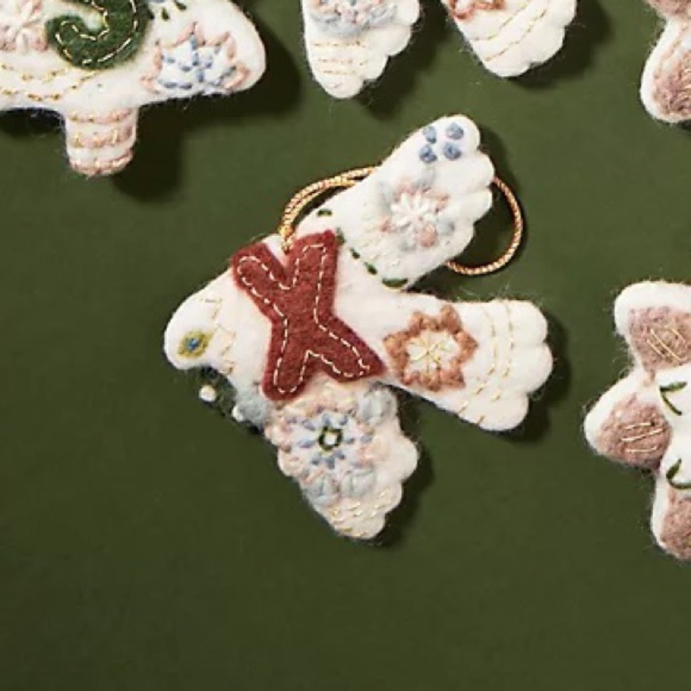 (X) Anthropologie Unity Monogram Wool Felt Christmas Tree Ornament New